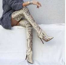 Sexy Snakeskin Women Long Boots Fashion Mixed Color Stiletto Heel Thigh High Boots Lady Real Photos Over the Knee Winter Boots 2024 - buy cheap