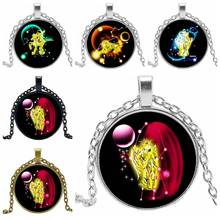 2019 Hot Creative Twelve Constellation Time Crystal Glass Convex Round Pendant Necklace Clothing Sweater Chain Jewelry 2024 - buy cheap