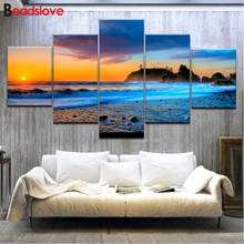 5d diy diamond painting Beach Sunset Sky Landscape For Living Room 5 Panel Home Decor Abstract Full Diamond embroidery 2024 - buy cheap