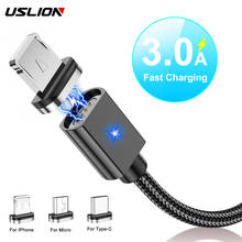 USLION 2m Magnetic USB Cable For iPhone Samsung Fast Charging Data Wire Cord Magnet Charger USB Micro Type C Mobile Phone Cable 2024 - купить недорого