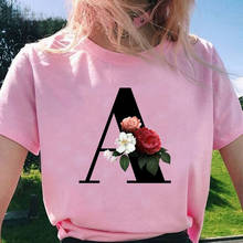 Camisetas femininas, novas camisetas, estampa do alfabeto inglês, floral, fofo, 26, roupas, estéticas, femininas, 2021 2024 - compre barato