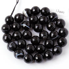Natural Banded Black Agates Stone Loose Beads High Quality 4/6/8/10/12/14mm Round DIY Gem Bracelet Jewelry Accessories 38cm w259 2024 - buy cheap