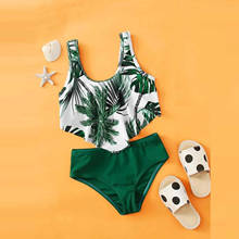TELOTUNY-traje de baño de dos piezas para bebé y niña, conjunto de Bikini con estampado de hojas de realce, Pelele de playa con volantes para verano 2024 - compra barato