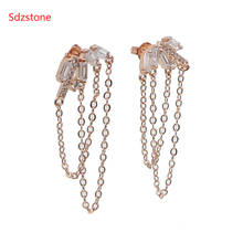 Sdzstone Rose Gold Color White Square Cz Chain Earrings For Women Pink Long Tassle Earrings Fringe Jewelry Gift 2024 - buy cheap