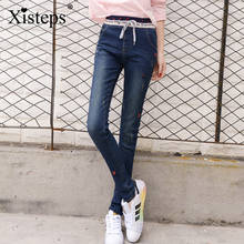 Xisteps New 2020 New Women Jeans Autumn Elastic Waist Slim Fit Pencil Pants Female Full Length Denim Trousers Plus Size 2024 - buy cheap