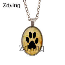 Zdying Fashion Oval Pendant Cat Dogs Footprint Necklace Glass Cabochon Animal Paw Print Necklaces Glass Image Dome Charm  ZT010 2024 - buy cheap