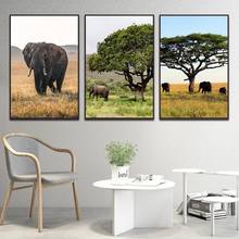 Современный декоративный плакат, животное, слон, стадо в траве, холст, живопись, Hd печать, домашнее настенное украшение для спальни 2024 - купить недорого
