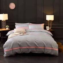 Gray stripes Bedding Set Tencel cotton Bed Set Pink white lines Duvet Cover Set Bed Sheet Pillowcases Queen size bed 2024 - buy cheap