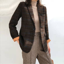 woman Plaid wool suit woman Autumn winter Vintage plaid suit jacket woman straight casual woolen jacket Suit Plaid Slim Blazer 2024 - buy cheap