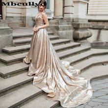 Mbcullyd-vestido longo brilhante de baile, com lantejoulas, 2020, decote em v, vestido de luxo, para festas de formatura, jardim de trem 2024 - compre barato