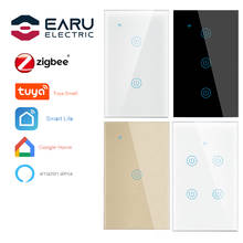 Eua 1-4 gang zigbee interruptor de toque de parede inteligente painel de vidro interruptor de luz de parede tuya controle remoto app vida inteligente alexa google casa 2024 - compre barato