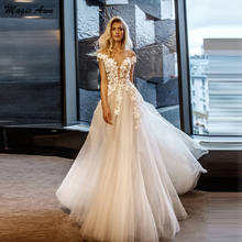 Magic Awn Vintage Tulle Wedding Dresses 3D Flowers Appliques Illusion Cap Sleeve Open Back Princess Mariage Gowns Vestidos Novia 2024 - buy cheap