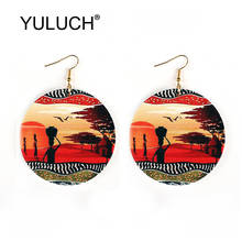 Yuluch brincos étnicos redondos de madeira, impressão colorida estilo africano animal leão elefante pingente brincos para mulheres festa 2024 - compre barato