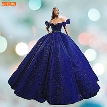 Sparkly Dark Royal Blue Evening Dress Long 2020 Off Shoulder Ball Gown Women Formal Dresses Banquet Custom Made Evening Gowns 2024 - buy cheap