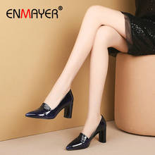 ENMAYER 2020 Elegant Women Shoes Pointed Toe Slip-On Patent Leather Wedding Shoes Square Heel Shallow High Heel Women Pumps 43 2024 - buy cheap