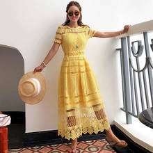 Vestido de fiesta de Encaje amarillo, elegante, manga corta, informal, Swing grande, largo, para playa, verano 2019 2024 - compra barato