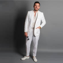 Linen Men Suits Summer Beach Wedding Groom Tuxedos Slim Fit 2 Pieces (Jacket+Pants) Bridegroom Suits Prom Wear Blazer 2024 - buy cheap