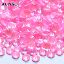 Junao ss6 10 16 20 strass de vidro cristal rosa luminoso, pedras sem calor brilham no escuro, decorações com glitter e diamante 2024 - compre barato