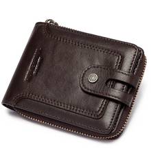 Cartera plegable de cuero de vaca para hombre, monedero con cremallera, tarjetero, RFID, novedad de 2021 2024 - compra barato