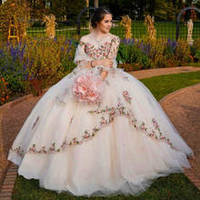 Princess Embroidery Quinceanera Dresses 2021 Long Sleeve Ball Gown Illusion Long Sleeve Sweet 15 Years Old Dress Fluffy Prom 2024 - buy cheap