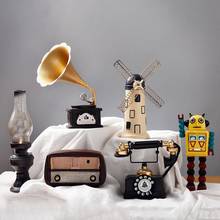 Robot de gramófono Retro, molino de viento, estatuilla de resina, adorno de paisaje en miniatura, artesanía, Bar, decoración del hogar, regalo 2024 - compra barato