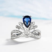 Anéis de luxo de cristal azul chamativos para mulheres, elegante banda de casamento, presente da namorada amor joias com dedos de cobre 2024 - compre barato