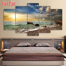 Fatcat pôr do sol paisagem animal gaivota praia 5 peça diy pintura diamante quadrado completo redondo diamante bordado venda decoração ae983 2024 - compre barato