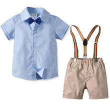 Bebê menino cavalheiro outfits terno de alta qualidade manga curta criança gravata borboleta camisa topos + shorts verão conjunto crianças lazer conjunto 2024 - compre barato
