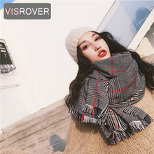 VISROVER new black woman winter scarf fashion female shawls cashmere handfeeling winter wraps checked winter hijab scarf gift 2024 - buy cheap