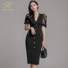 H Han Queen-vestido de tubo de retales de encaje elegante coreano para mujer, ropa de oficina de un solo pecho, Vestidos ajustados 2024 - compra barato