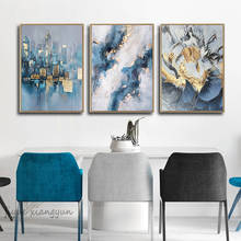 Nordic Abstract City Blue Building Wall Art Poster Canvas painting Gold foil Posters Living Room Home Decoration 2024 - buy cheap