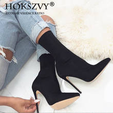 HOKSZVY 2021 Winter New Women's Shoes Mid Boots Elastic Cloth Pointed Toe Thin Heeled High Heels Large Size Women's Boots 43 ZL 2024 - buy cheap