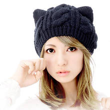 Women Devil Horns Cat Ears Beanie Hat Crochet Knit Cap Winter Autumn Ladies Fashion Knitted Woolen Hats Beanies Warm Caps 2024 - buy cheap