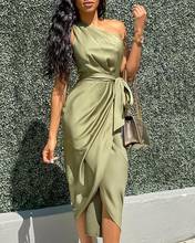 2020 Summer Fashion Women Elegant Sexy Party Dress One Shoulder Ruched Design Party Dress 2024 - buy cheap