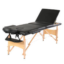 In Stock 84" 3 Sections Folding Portable Beauty Bed Beech Leg Beauty Massage Table 60CM Wide Adjustable Height Black 2024 - buy cheap