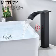Mttuzk torneira automática com sensor sem toque, preto fosco, latão, cachoeira, para pia do banheiro, infravermelho 2024 - compre barato
