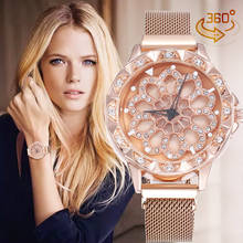 Luxury Rose Gold Watch Women Special Design 360 Degrees Rotation Diamond Dial Watches Mesh Magnet Starry Sky Ladies Watch часы 2024 - buy cheap