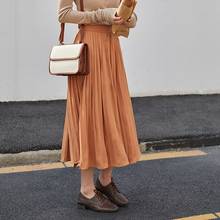 Womens Vintage Pleated Midi Long Skirt 2022 Fashion Female Korean Clothes Casual High Waist Chiffon Skirts Summer Jupe Faldas 2024 - buy cheap