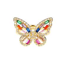 18K Real Gold Hollow Rainbow Butterfly CZ Rings for Women Adjustable Open inlaid zircon Ring Wedding cocktail party Jewelry Gift 2024 - buy cheap