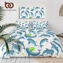 BeddingOutlet Blue Dolphin Bedding Set Cute Animal Duvet Cover Entertainment Show Bed Set Jumping and Playing Ball Bedclothes 2024 - buy cheap