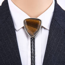 Western Cowboy bolo Tie Shaped Natural Stone Zinc Alloy Leather Collar Rope Birthday Banquet Wedding Gift 2024 - buy cheap