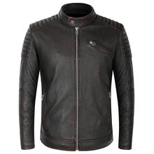 Jaqueta de couro de vaca masculina, casaco para motociclista vintage punk em couro de vaca genuíno para homens outono e inverno 2024 - compre barato