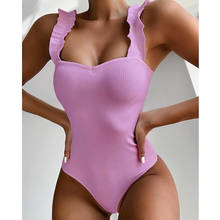 2021 New Sexy Wood Ear Ruffle Swimwear Women One Piece Swimsuit Solid Bodysuit Swimsuit Push Up Monokini Bathing Suit Beachwear 2024 - buy cheap