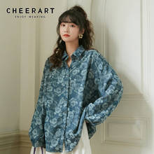 CHEERART Vintage Floral Long Sleeve Blouse Women Loose Top Button Up Collar Shirt Blue Fall 2020 Korean Fashion Clothing 2024 - buy cheap