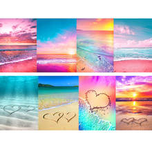 Paisagem pôr do sol brilha amor praia diy 5d pintura de diamante ponto de cruz pintura de diamante kits de decoração de sala de estar quarto 2024 - compre barato