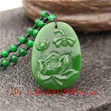 Natural Green Chinese Jade Lotus Dragonfly Pendant Beads Necklace Fashion Charm Jadeite Jewelry Carved Amulet Gifts for Women 2024 - buy cheap