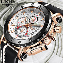 Lige-relógio de pulso masculino, modelo de luxo, marca superior, relógio de quartzo com pulseira de couro, à prova d'água, com cronômetro, bom para homens 2024 - compre barato