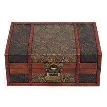 Cerradura de joyería de baratija decorativa grande, caja de regalo de almacenamiento de madera Vintage hecha a mano 2024 - compra barato