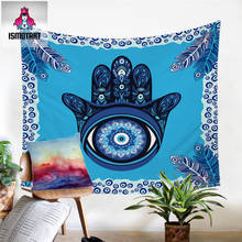 Evil Eye Hamsa by Ismot Esha Tapestry Mandala Wall Hanging Hand Blue Hippie Decor Wall Carpet Bedspreads Peacock Feather Sheet 2024 - buy cheap