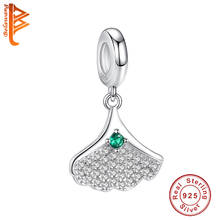 Abalorio de hoja de Ginkgo de plata esterlina 925, accesorio lujoso con planta Natural de circonita transparente chapada en platino, compatible con Pulsera original de regalo 2024 - compra barato